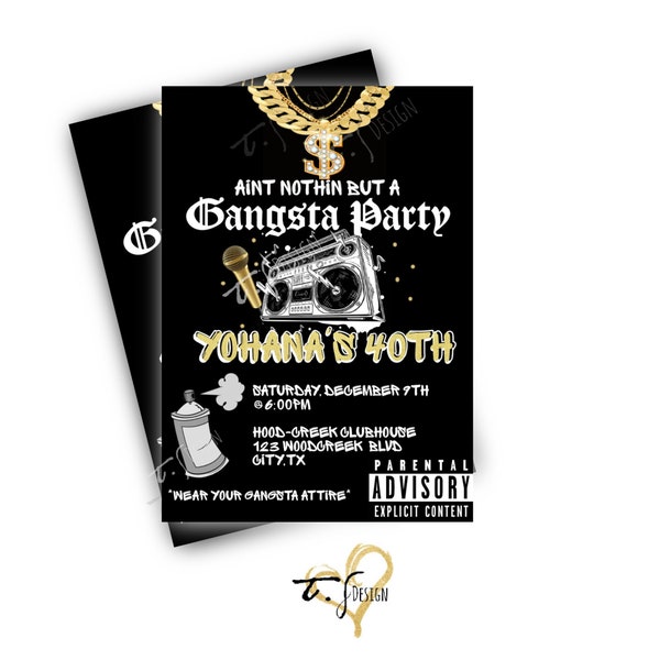 Thug life Gangsta party invitation printables