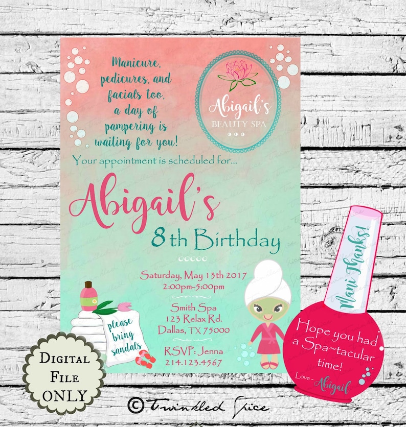 Beauty Spa Salon Birthday Party Invitation Printables Etsy