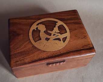 Authentic Vintage 1920s Wooden Boudoir Jewelry Box with Relief Work and Original Mirror