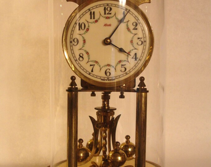 Vintage KUNDO German Anniversary Clock With Glass Dome Brass non