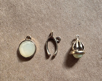 Lot of 3 Sterling Silver / Gold Vermeil Charms WISHBONE