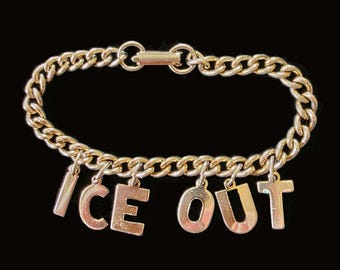 ICE OUT Protest Charm Bracelet Goldtone 7" Dainty   made from Vintage