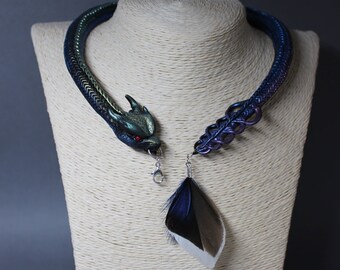 Gold/green Dragon necklace from polymer clay magic dragon necklace