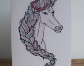Unicorn in a Flower Crown Greetings Card
