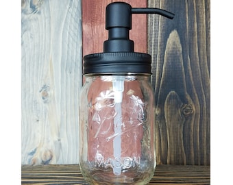 Lane of Lenore Rustic Painted Mason Jar, Standard Lid or Pump Dispenser - Kitchen & Bathroom Farmhouse Decor - Custom Colors, Clear Jar