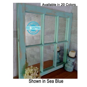 Mirror Wall Decor, Reclaimed Wood Window Mirror – 6 Pane Frame – Decorative Mirror – Vintage Mirror – Rustic - 20 Colors - Shown in Sea Blue