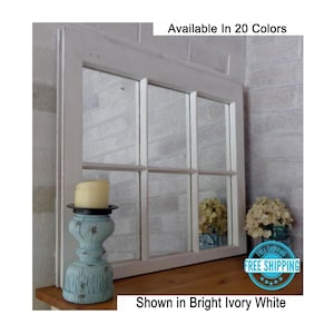 Mirror Wall Decor, Reclaimed Wood Window Mirror – 6 Pane Frame – Decorative Mirror – Vintage Mirror – Decor - 20 Colors - Bright Ivory White