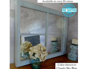 Mirror Wall Decor, Reclaimed Wood Window Mirror – 4 Pane Frame – Decorative Mirror – Vintage Mirror – Wall Decor - 20 Colors