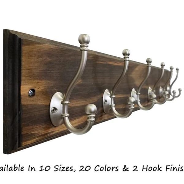 Brookside Wall Mounted Hook Rack - 20 Stain Colors - Clothing Hook, Towel Hook, Hat Rack, Double Hook, Entryway Organizer, Rustic Home Decor