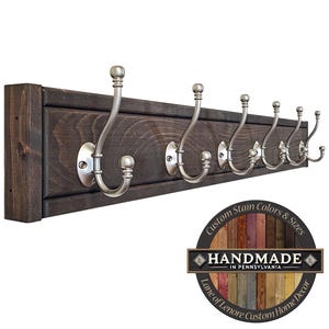 Rustic Wall Mounted Warminster Coat Rack with Hooks, Handmade Towel Holder | 9 Sizes & 20 Stains | Entryway, Bathroom, or Kitchen Decor