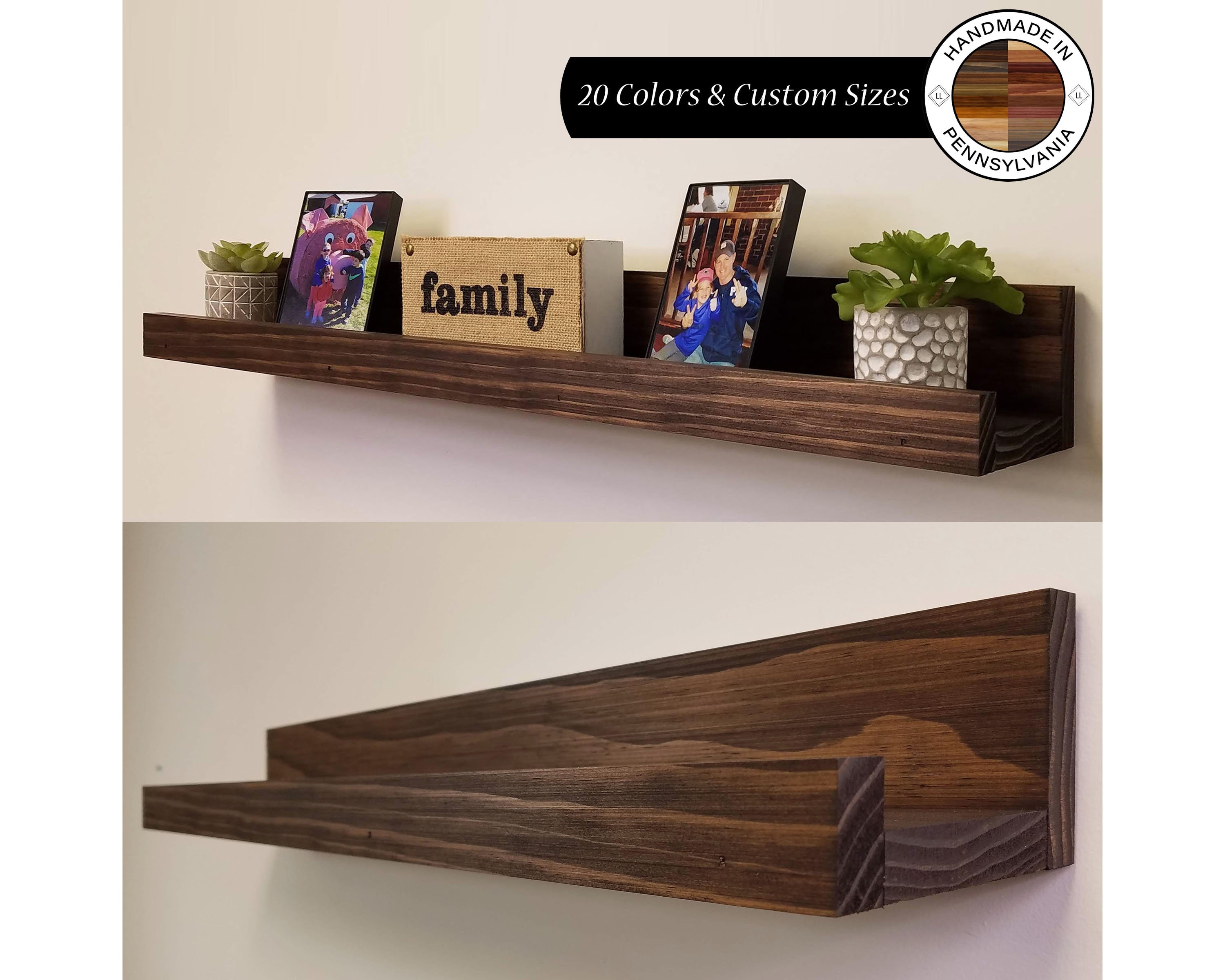 Farmhouse Rustic Wooden Picture Ledge Shelf – Floating Shelf, Rustic Shelf, Open Shelving, Nursery Shelf, Floating Shelves - Lane of Lenore