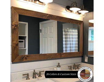 Shiplap Reclaimed Style Wood Framed Mirror, 20 Stain Colors - Rustic Mirror, Bathroom Vanity Mirror, Farmhouse Style Mirror, Large Mirror