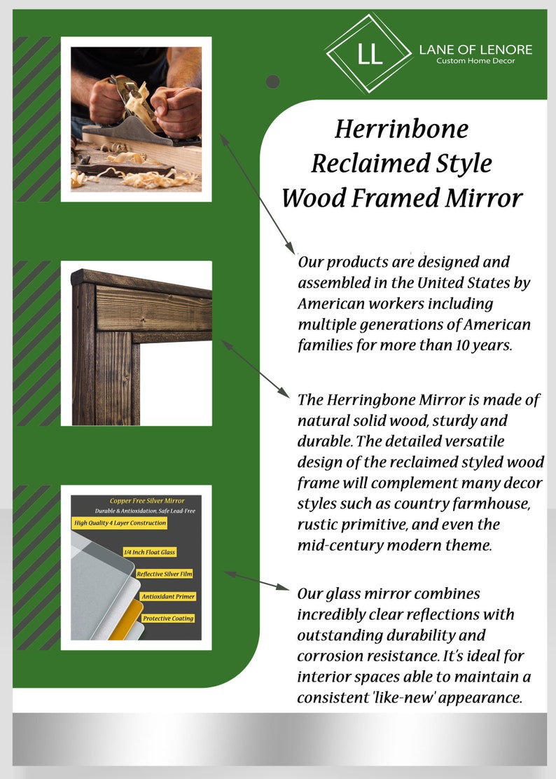 Bathroom Vanity Mirror, Custom Square Herringbone Handmade Wood Framed