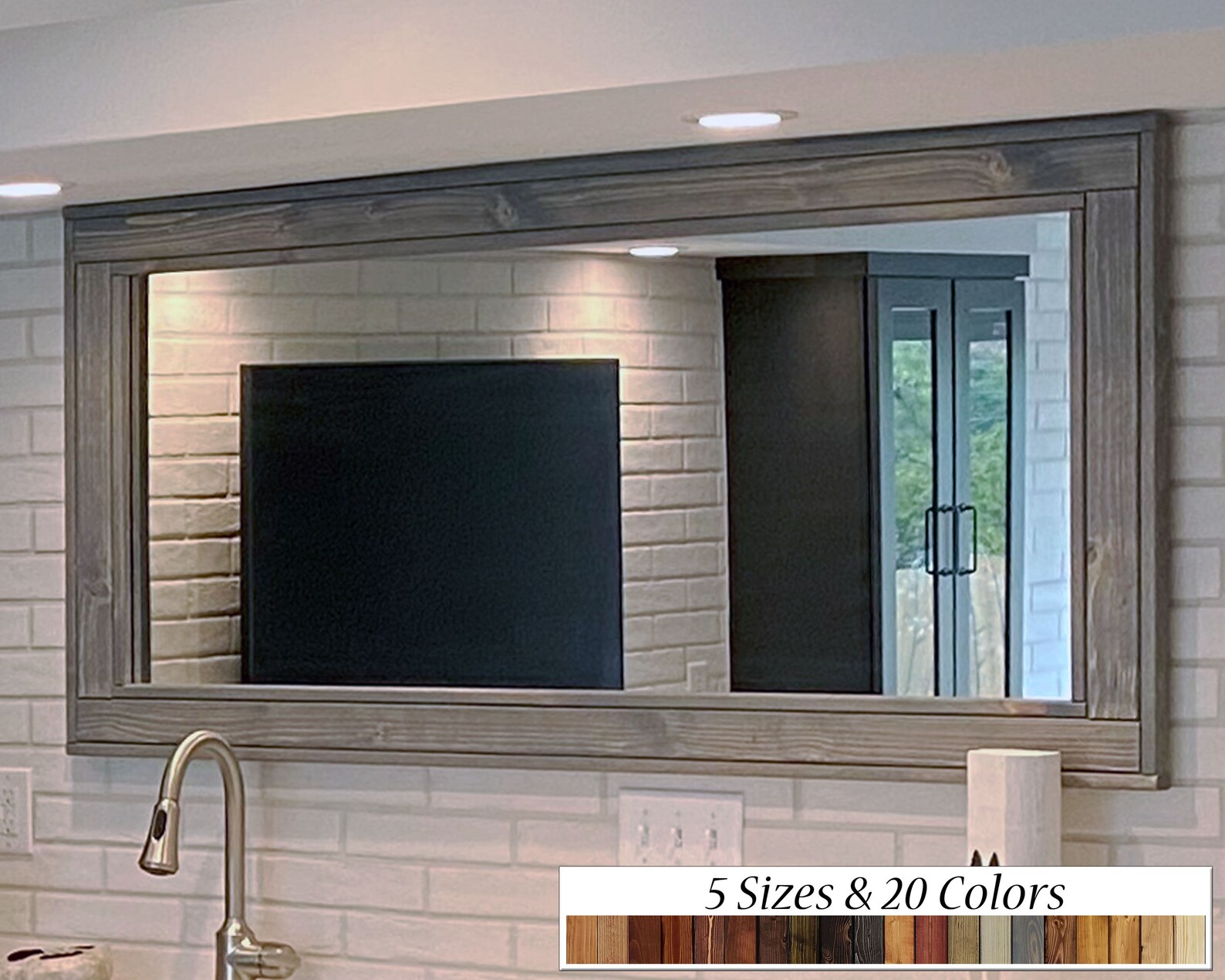 Large Framed Rustic Wood Hanging Mirror Wall Decor Etsy