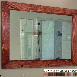 Shiplap Bathroom Vanity Mirror, Rustic Mirror, Wall Mirror, Wood Framed Mirror, Mirror Wall Decor, Full Length Mirror, Large Wall Mirror, Wooden Mirror, Oversized Wall Mirror, Farmhouse Decor, Red Sedona Stain, Handmade in USA, Lane of Lenore