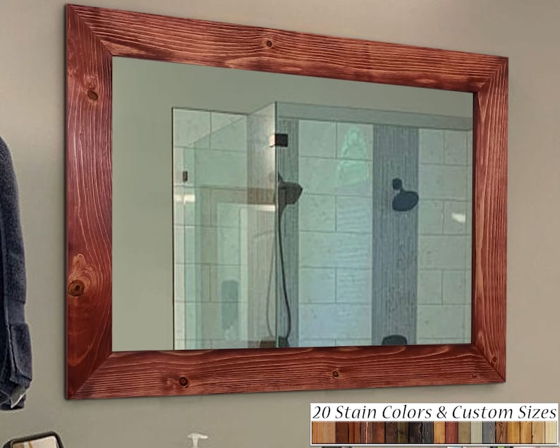 Shiplap Bathroom Vanity Mirror, Rustic Mirror, Wall Mirror, Wood Framed Mirror, Mirror Wall Decor, Full Length Mirror, Large Wall Mirror, Wooden Mirror, Oversized Wall Mirror, Farmhouse Decor, Red Sedona Stain, Handmade in USA, Lane of Lenore