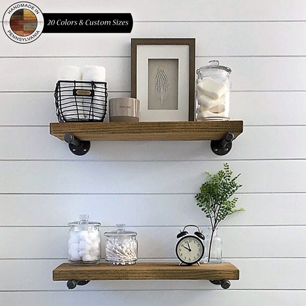 Industrial Pipe Shelves - Coopersburg Shelving with Custom Stain Options - Handcrafted Vintage Charm for Home Bar, Den, Garage