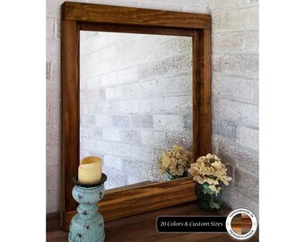 Farmhouse Framed Wall Mirror, Custom Sizes, 20 Stain Colors Provincial - Desk Mirror, Mirror for Wall, Decorative Mirror, Rustic Wall Mirror