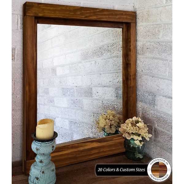 Farmhouse Framed Wall Mirror, Custom Sizes, 20 Stain Colors Provincial - Desk Mirror, Mirror for Wall, Decorative Mirror, Rustic Wall Mirror