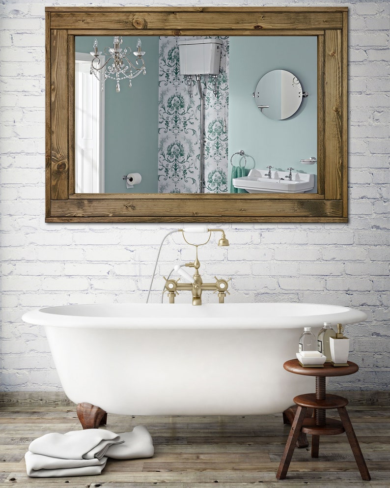 Large Framed Herringbone Reclaimed Wood Mirror Double Vanity Etsy