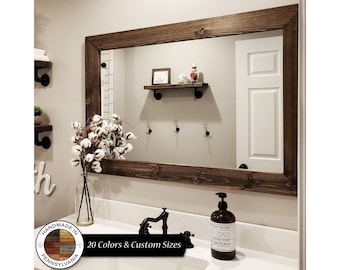 Handcrafted Shiplap Decorative Vanity Mirror - Rustic Wood Frame - Customizable Colors and Sizes