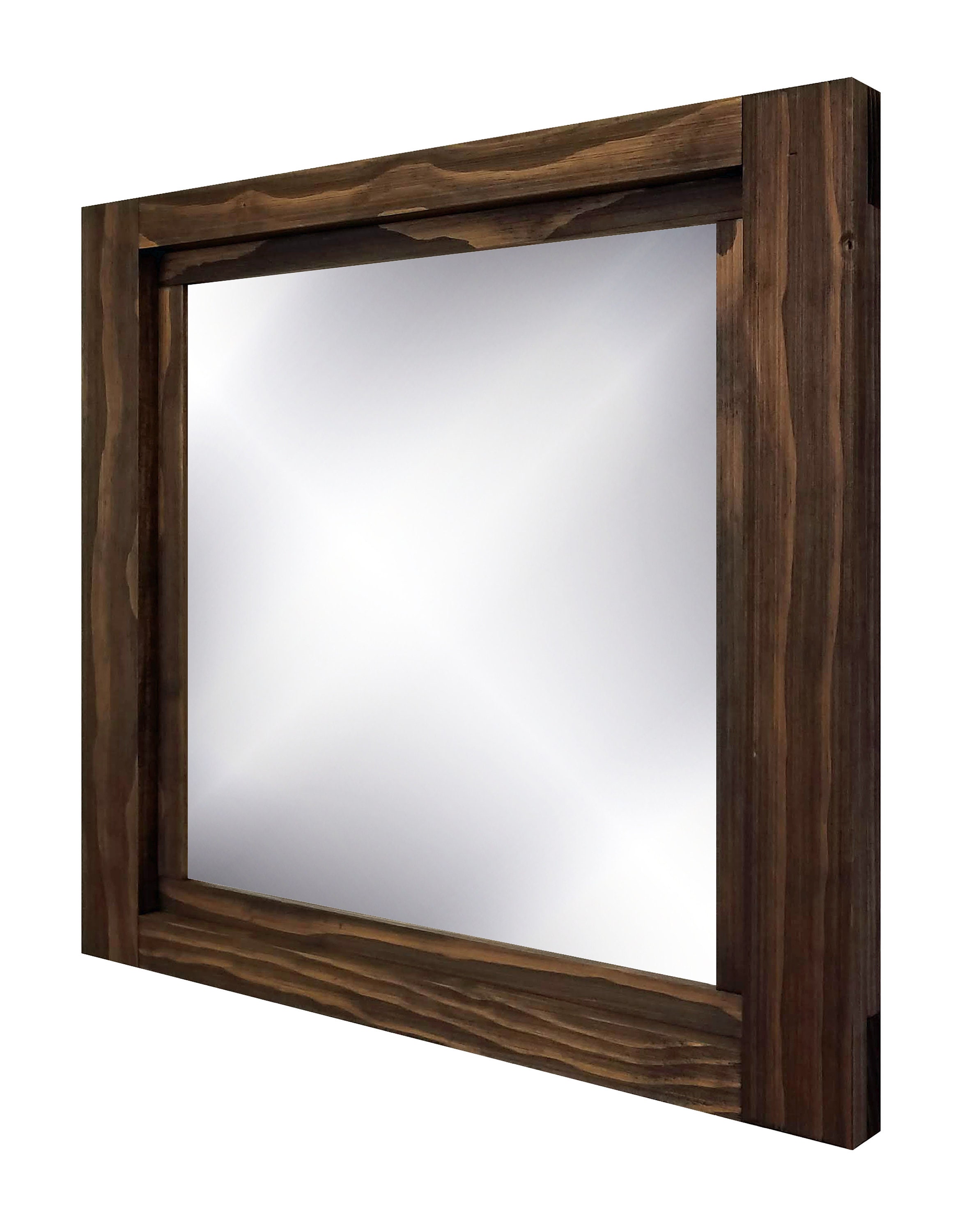 Espejo de baño de 48 x 30 pulgadas con marco de madera natural para pared,  espejo rectangular grande para decoración de granja, antioxidante, a prueba
