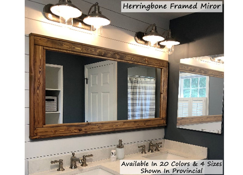 Large Framed Herringbone Reclaimed Wood Mirror Double Vanity Etsy