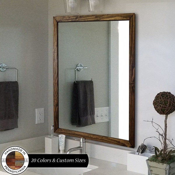 Carriage House Rustic Wood Rectangular Wall Mirror, Vanity Mirror, Bathroom Mirror, Decorative Mirror, Framed Mirror - 20 Colors & 6 Sizes