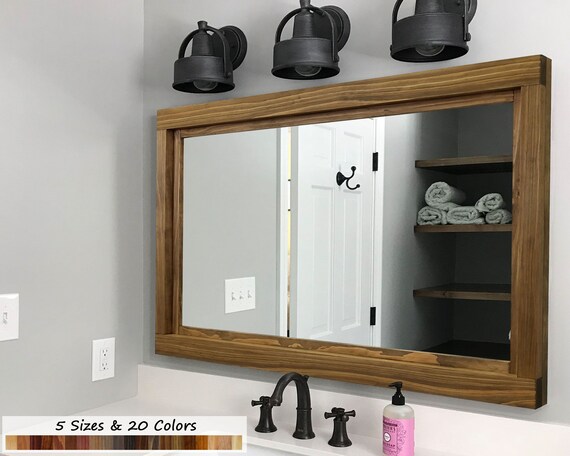 Farmhouse Framed Wall Mirror 20 Stain Colors Wood Farmhouse Framed Wall Mirror 20 Stain, Framed Wall Mirrors For Bathrooms
