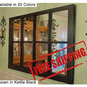 Rustic Country 8 Pane Window Mirror - Lane of Lenore - Mirror - Wall Art Mirror - Reclaimed Window - Available in 20 Colors - Kettle Black