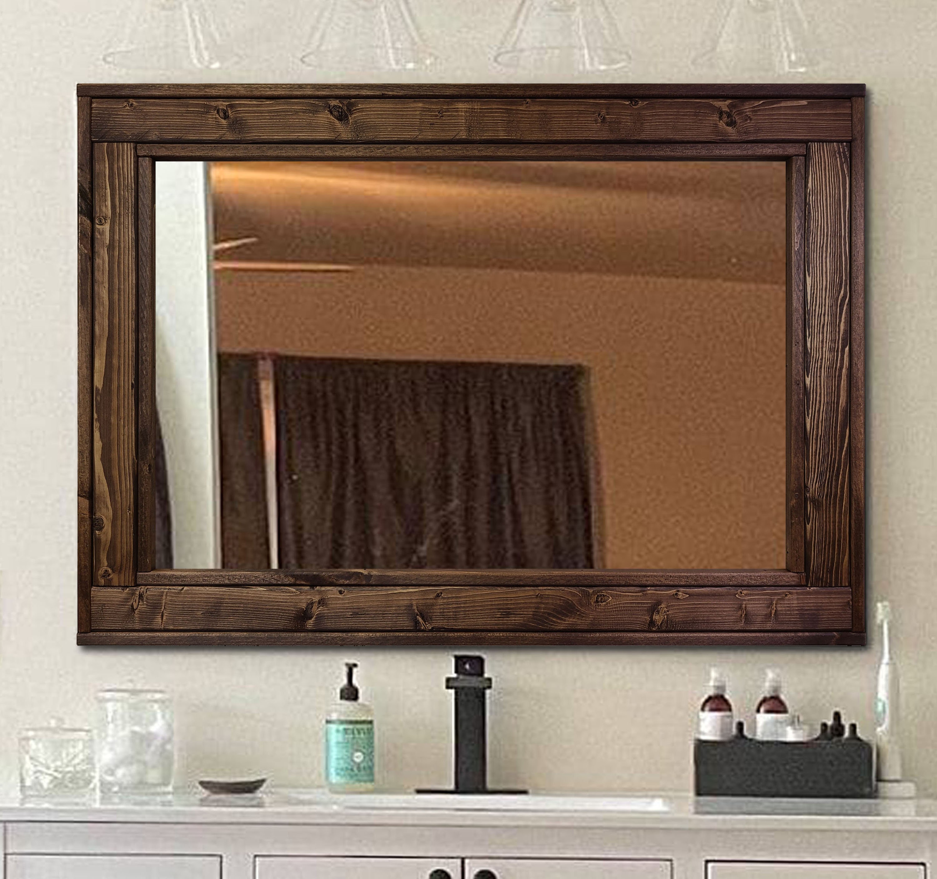 Bathroom Vanity Mirror Wall Decor Large Framed Herringbone Rustic