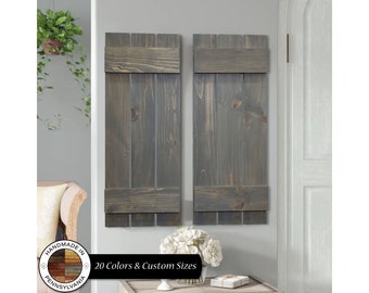 Customizable Wood Shutters for Farmhouse Wall Decor - Board and Batten Design - Shown in Classic Gray