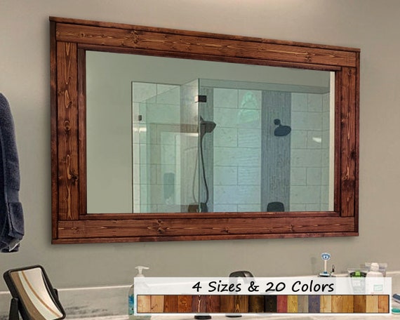 Large Framed Herringbone Reclaimed Wood Mirror Vanity Large Framed Herringbone Reclaimed Wood, Oak Framed Mirror For Bathroom