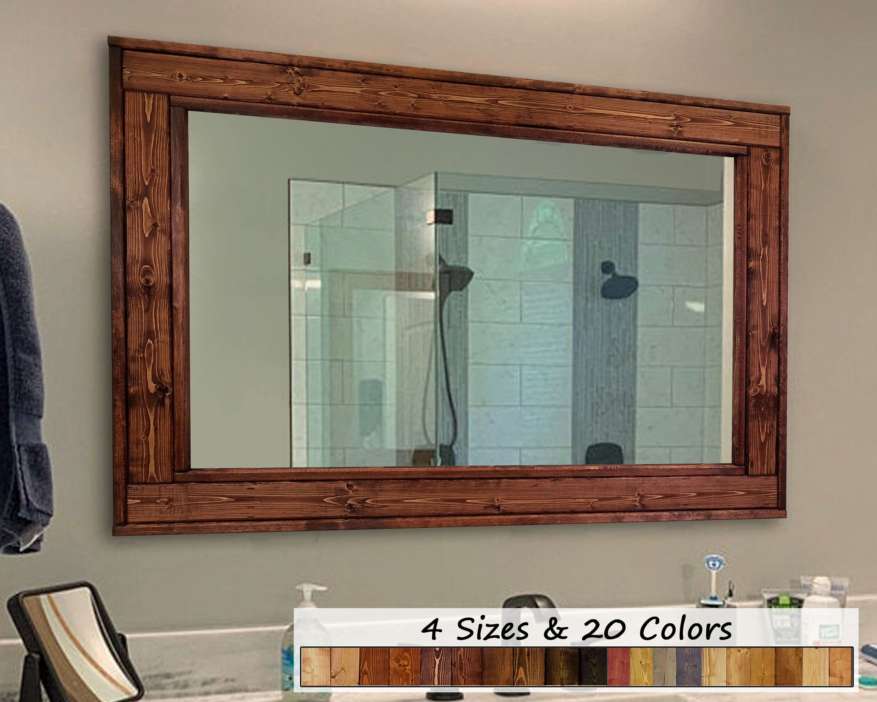 Large Framed Herringbone Reclaimed Wood Mirror Vanity Large Framed Herringbone Reclaimed Wood, Red Framed Bathroom Mirror