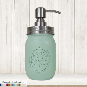 Lane of Lenore Rustic Painted Mason Jar Standard Lid or Pump Dispenser - Kitchen & Bathroom Farmhouse Decor - Custom Colors, Garden Green