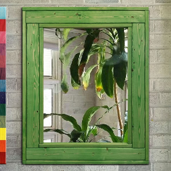 Large Framed Herringbone Reclaimed Style Wood Mirror – Double Vanity – Decorative Mirror – Rustic - Shown in Tea Green - 12 Colors - 4 Sizes