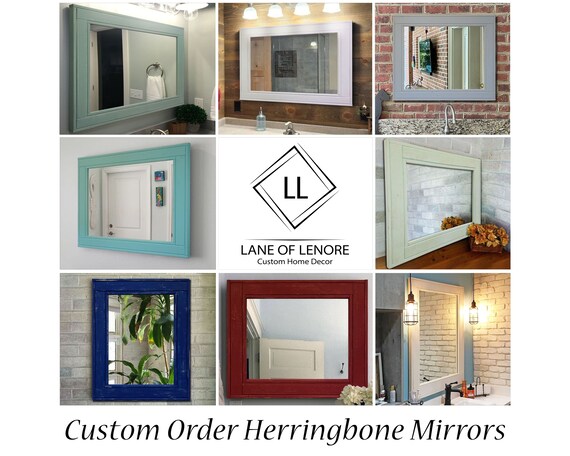 Herringbone Reclaimed Wood Mirror, Custom Sizes & 20 Paint Colors