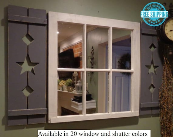 Rustic Country 6 Pane Window Mirror And Decorative Shutters Etsy