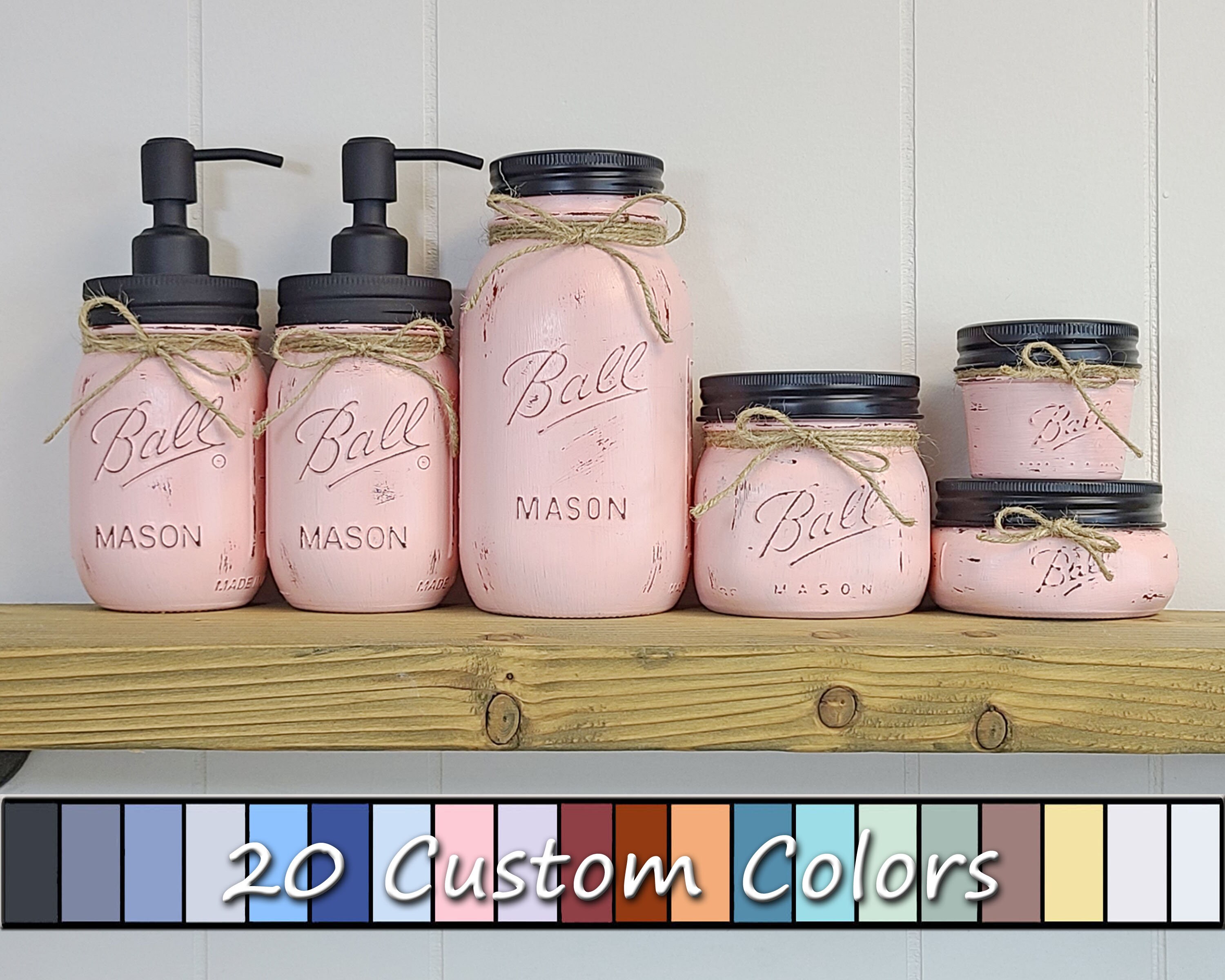 Tapas negras Conjunto de baño de tarro de mason pintado | Etsy