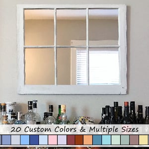 28" wide x 27" tall White 6 Pane Window Mirror Wall Decor, Reclaimed Wood Window Mirror - Decorative Mirror – Vintage Mirror – Rustic