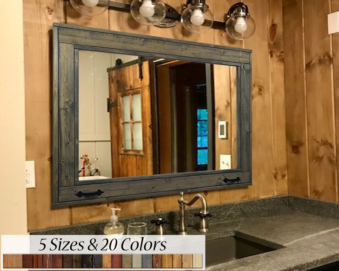 Rustic Bathroom Vanity Mirror Herringbone Reclaimed Styled Wood Framed