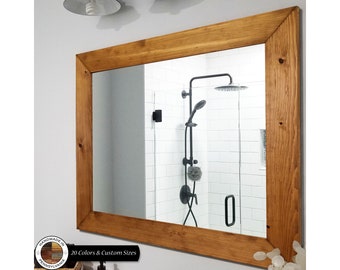Bathroom Vanity Mirror - Shiplap Reclaimed Styled Wood Framed Mirror, 20 Stain Colors - Large Decorative Wall Mirror, Farmhouse Mirror