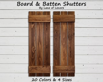 Board & Batten Shutters, Wood Shutters, Window Shutters, Farmhouse Shutters, Rustic Shutters - 20 Colors and 4 Sizes - Shown Special Walnut