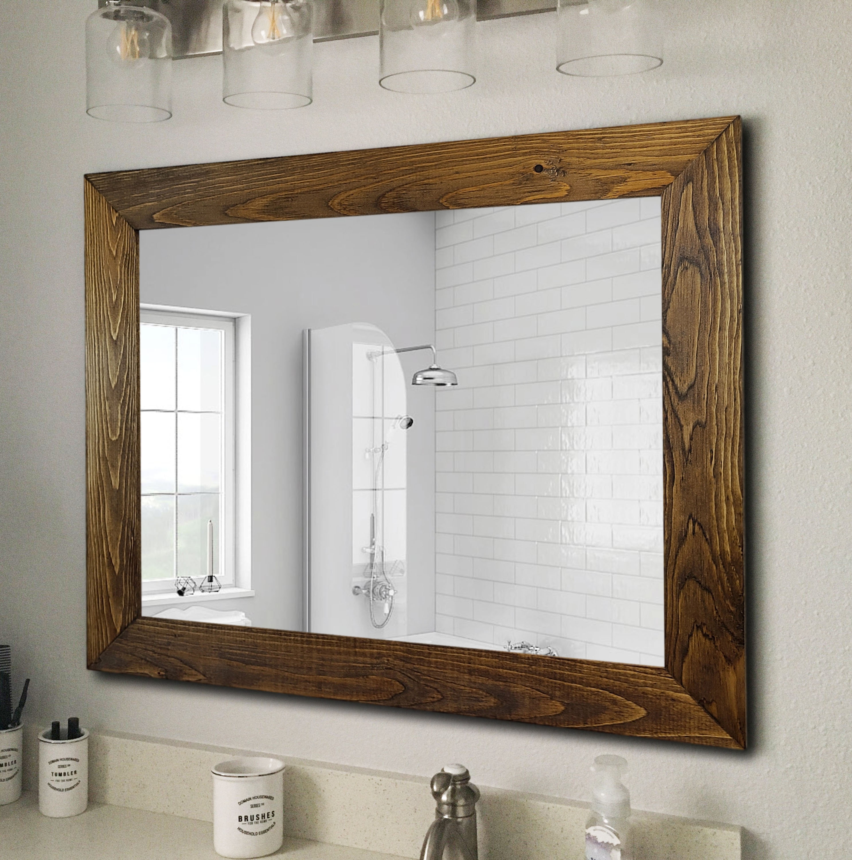 MBQQ Espejo de pared rústico plano con marco de madera para colgar, espejos  decorativos de baño para pared, espejo de tocador, espejo de maquillaje