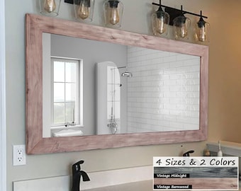 Vintage Finish Shiplap Reclaimed Styled Wood Framed Mirror - Rustic Mirror, Bathroom Vanity Mirror, Large Wall Mirror, Unique Bathroom Decor