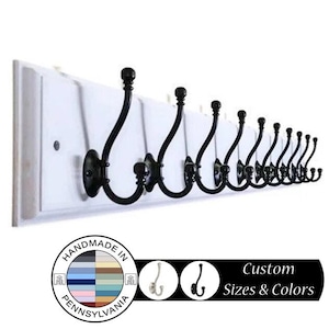 Brookside Wall Mounted Hook Rack - 20 Paint Colors - Clothing Hook, Hat Rack Towel Hooks, Key Hooks, Entryway Storage, Office Hooks, Rustic