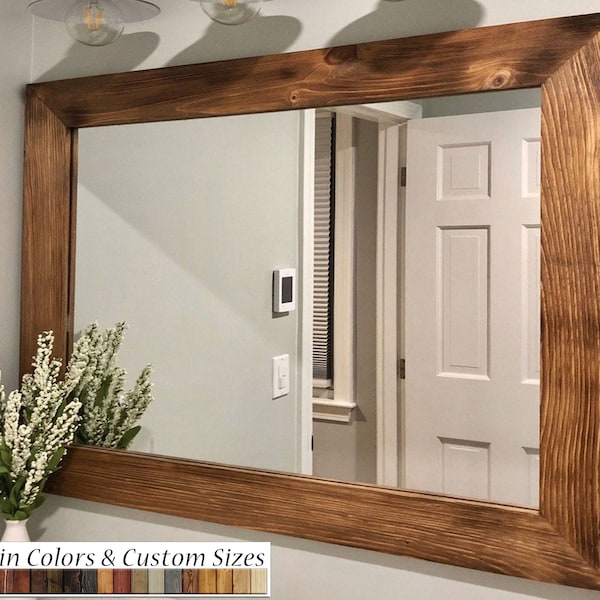 Shiplap Reclaimed Styled Wood Framed Mirror, 20 Stain Colors - Large Full Length Mirror, Bathroom Vanity Mirror, Large Mirror For Wall