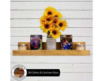 Farmhouse Rustic Wooden Picture Ledge Shelf – Lane of Lenore  – Reclaimed Styled Wood – Available in 20 Colors – Shown in: Driftwood
