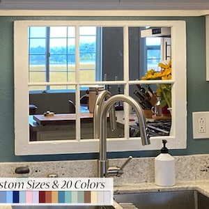 32&quot; wide x 20&quot; tall White Rustic Country 6 Pane Window Mirror by Lane of Lenore - Reclaimed Antique Unique Wall Mount Mirror