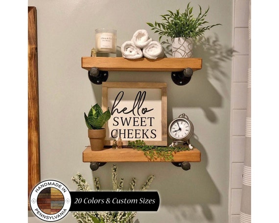 Bathroom Shelf with Industrial Pipe Towel Bars - Modern Farmhouse